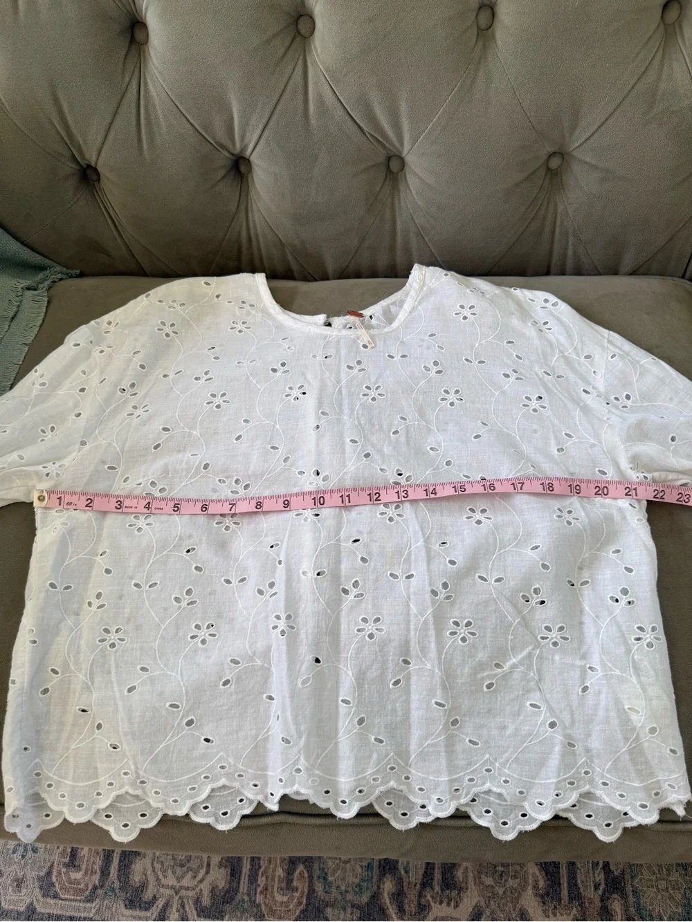Free People White Eyelet Long-Sleeve Women's Crop Length Top, XL